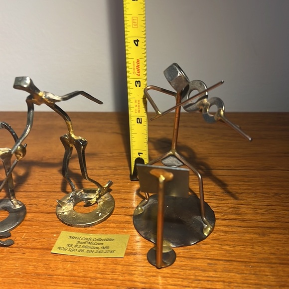 Set Of 3 Scrap Metal Handcrafted Vintage Sculptures Golf Violin Skater Mcm - Picture 8 of 8